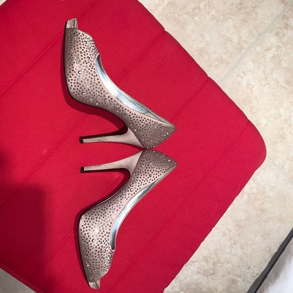 Studded Satin Beige Heels - Picture 3 of 3